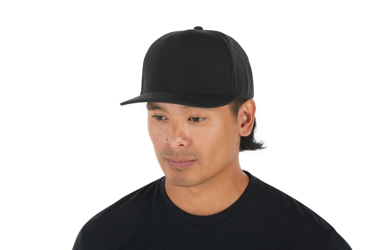recycled-poly-classic-6-panel-hat-y4 WebPDP-HAT001002_Recycled_Poly_Classic_6Panel_Hat_Black_Studio_Harper_Studios_0723_Side_2__HAT001002OS.jpg