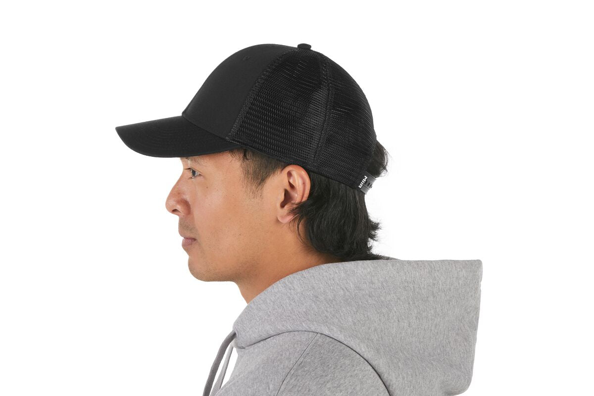 recycled-poly-low-profile-trucker-hat-i2 WebPDP-HAT002002_Recycled_Poly_Low_Profile_Trucker_Hat_Black_Studio_Harper_Studios_0723_Back__HAT002002OS.jpg